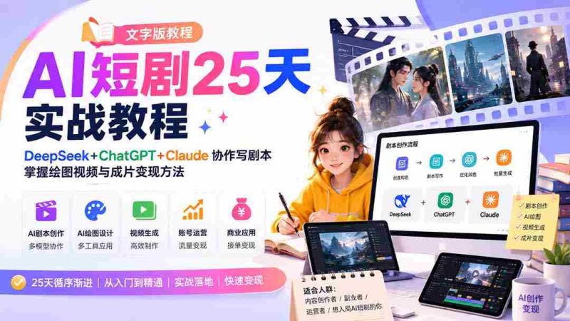 (20225期)AI短剧25天实战教程(文字版教程):DeepSeek+ChatGPT+Claude协作写剧本,掌握绘图视频与成片变现方法-OG资源站