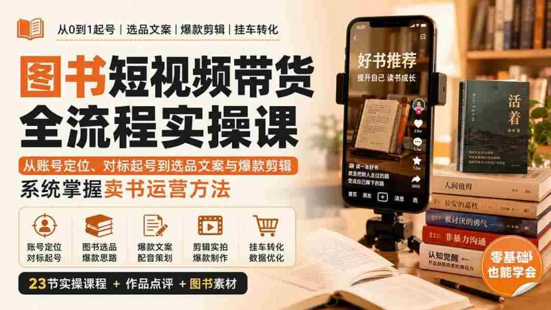 （20239期）图书短视频带货全流程实操课：从账号定位、对标起号到选品文案与爆款剪辑，系统掌握卖书运营方法-OG资源站