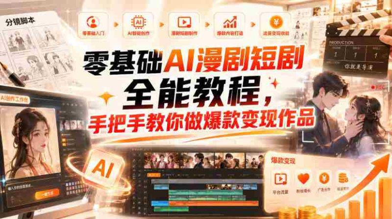 零基础AI漫剧短剧全能教程，从AI智能体搭建、文案脚本分镜、多平台AI生视频、剪映精修，覆盖全题材创作，手把手教你做爆款变现作品-OG资源站