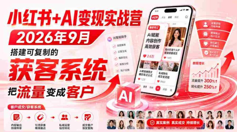 小红书+AI变现实战营2026年9月，搭建可复制的获客系统，把流量变成客户！-OG资源站