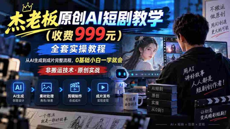 （20254期）杰老板原创AI短剧教学（收费999元），全套实操教程，0基础小白一学就会，非搬运技术-OG资源站