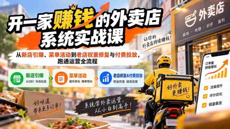 (20258期)开一家赚钱的外卖店系统实战课:从新店引爆、菜单活动到老店权重修复与付费投放,跑通运营全流程-OG资源站