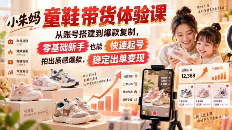 小朱妈童鞋带货体验课，从账号搭建到爆款复制，零基础新手也能快速起号、拍出质感爆款、稳定出单变现-OG资源站