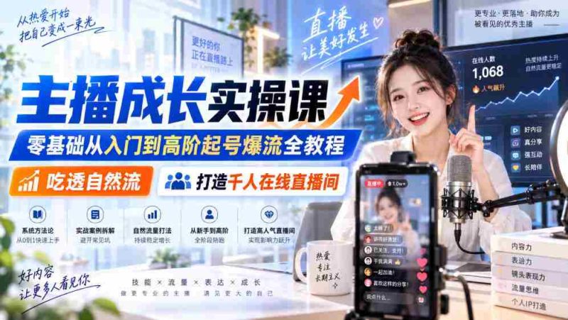 主播成长实操课｜零基础从入门到高阶起号爆流全教程，吃透自然流，打造千人在线直播间-OG资源站