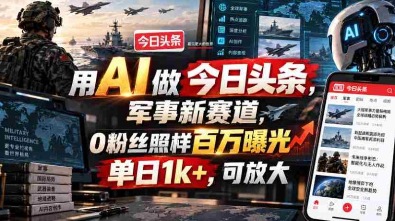 用AI做今日头条，军事新赛道，0粉丝照样百万曝光，单日1k+，可放大-OG资源站