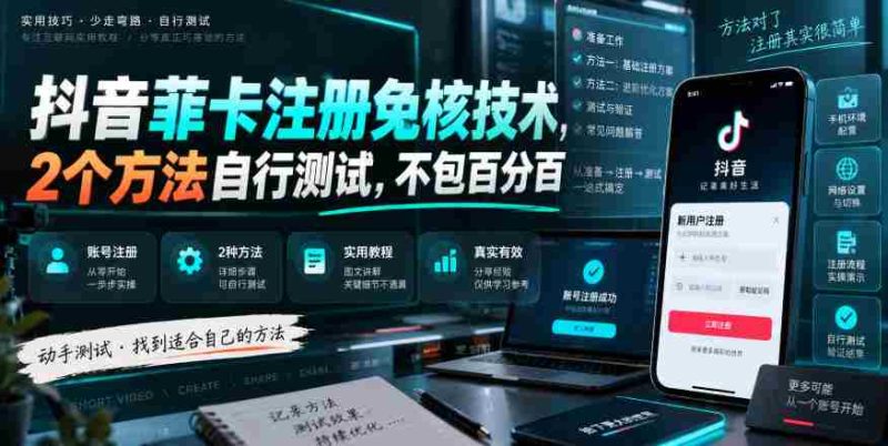 抖音菲卡注册免核技术，2个方法自行测试，不包百分百-OG资源站