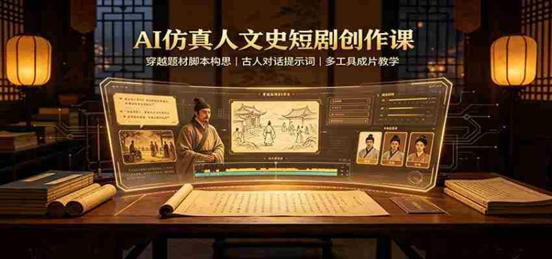 AI仿真人文史短剧创作课：穿越题材脚本构思，古人对话提示词，多工具成片教学-OG资源站
