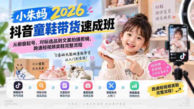 （20267期）小朱妈2026抖音童鞋带货速成班：从橱窗起号、对标选品到文案拍摄剪辑，跑通短视频卖鞋完整流程-OG资源站