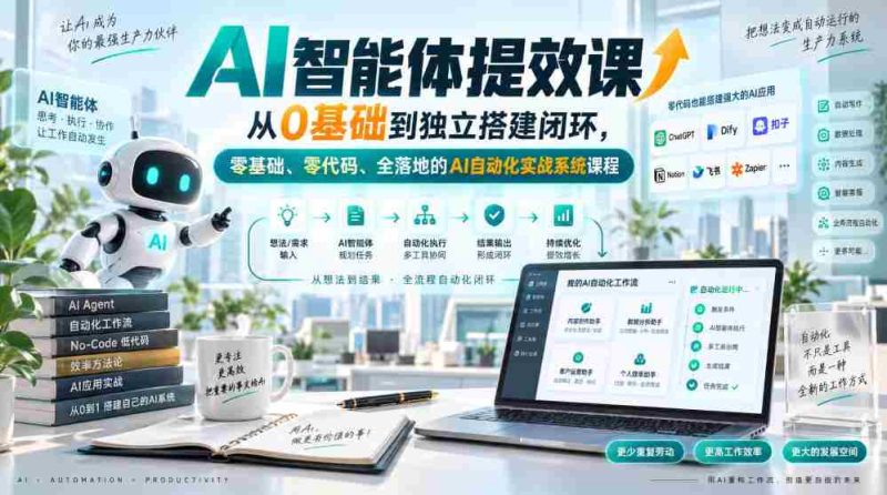 AI智能体提效课，从0基础到独立搭建闭环，零基础、零代码、全落地的AI自动化实战系统课程-OG资源站