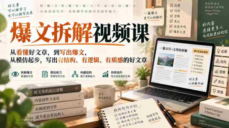爆文拆解视频课，从看懂好文章，到写出爆文，从模仿起步，写出有结构、有逻辑、有质感的好文章-OG资源站