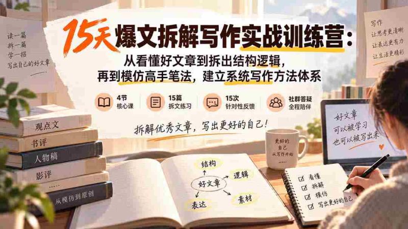 （20271期）15天爆文拆解写作实战训练营：从看懂好文章到拆出结构逻辑，再到模仿高手笔法，建立系统写作方法体系-OG资源站