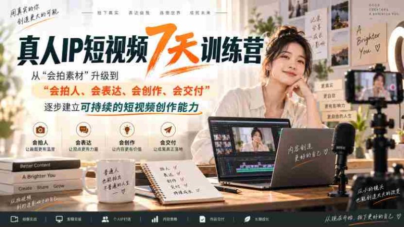 真人IP短视频7天训练营，从“会拍素材”升级到“会拍人、会表达、会创作、会交付”，逐步建立可持续的短视频创作能力-OG资源站