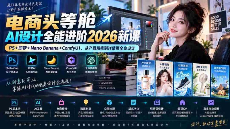 (20284期)电商头等舱AI设计全能进阶2026新课:PS+即梦+Nano Banana+ComfyUI,从产品精修到详情页全案设计-OG资源站
