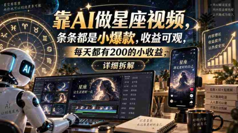 靠AI做星座视频，条条都是小爆款，收益可观，每天都有200的小收益，详细拆解-OG资源站