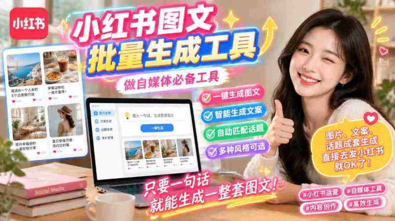 小红书图文批量生成工具，话题、文案、配图一键生成，直接发布，做自媒体必备工具-OG资源站