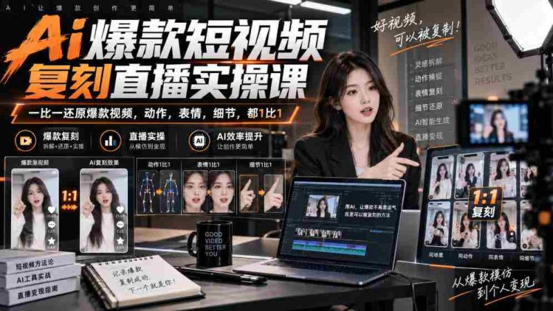 天诺老吴Ai爆款短视频复刻直播实操课，一比一还原爆款视频，动作，表情，细节，都1比1-OG资源站