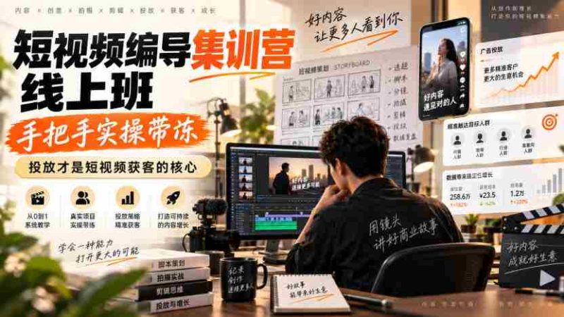 短视频编导集训营线上班，手把手实操带冻，投放才是短视频获客的核心-OG资源站