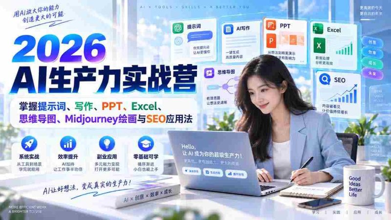 （20307期）2026AI生产力实战营：掌握提示词、写作、PPT、Excel、思维导图、Midjourney绘画与SEO应用法-OG资源站