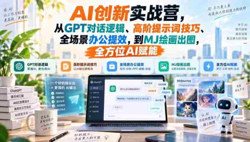 AI创新实战营，从GPT对话逻辑、高阶提示词技巧、全场景办公提效，到MJ绘画出图，全方位AI赋能-OG资源站