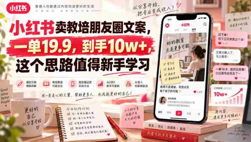 小红书卖教培朋友圈文案,一单19.9,到手10w+,这个思路值得新手学习-OG资源站