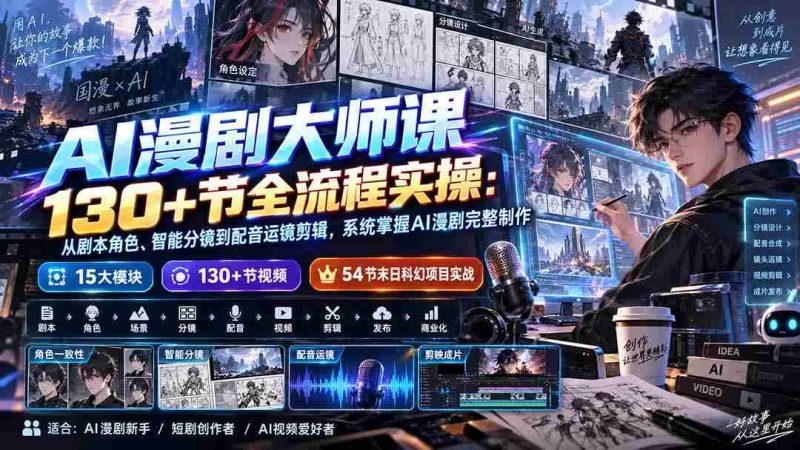 (20326期)AI漫剧大师课130+节全流程实操:从剧本角色、智能分镜到配音运镜剪辑,系统掌握AI漫剧完整制作-OG资源站