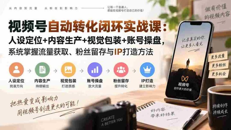 （20327期）视频号自动转化闭环实战课：人设定位+内容生产+视觉包装+账号操盘，系统掌握流量获取、粉丝留存与IP打造方法-OG资源站