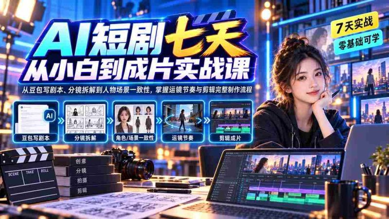 （20329期）AI短剧七天从小白到成片实战课：从豆包写剧本、分镜拆解到人物场景一致性，掌握运镜节奏与剪辑完整制作流程-OG资源站