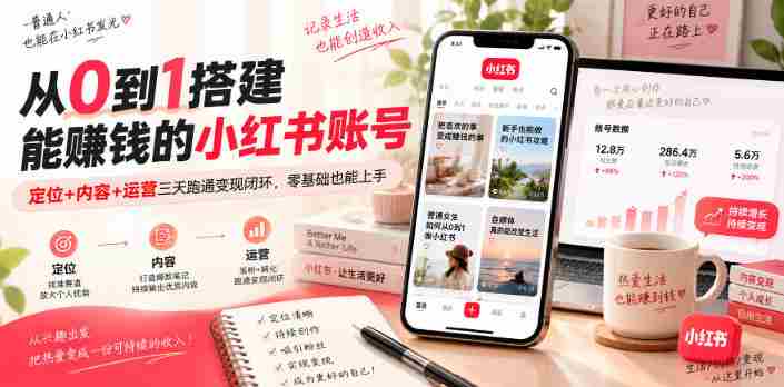 从0到1搭建能賺钱的小红书账号，定位+内容+运营三天跑通变现闭环-OG资源站