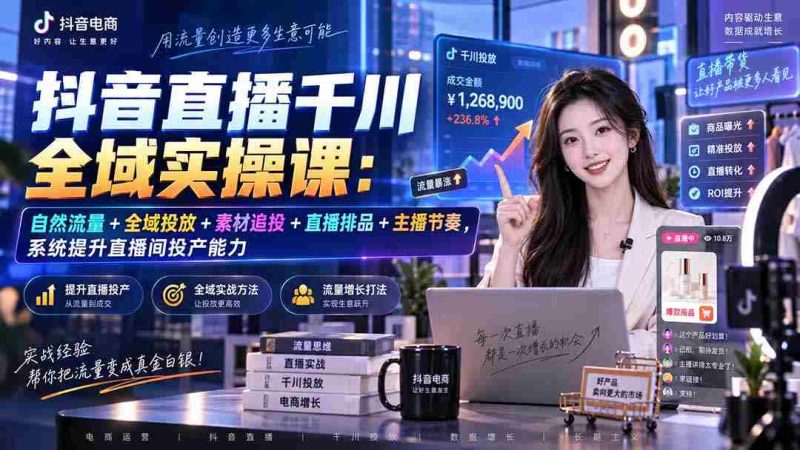 （20339期）抖音直播千川全域实操课：自然流量+全域投放+素材追投+直播排品+主播节奏，系统提升直播间投产能力-OG资源站