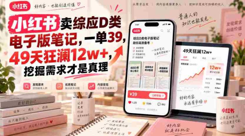 小红书卖综应D类电子版笔记，一单39，49天狂澜12w+，挖掘需求才是真理-OG资源站