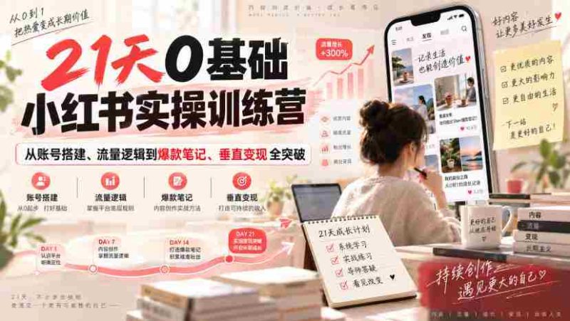 21天0基础小红书实操训练营｜从账号搭建、流量逻辑到爆款笔记、垂直变现全突破-OG资源站