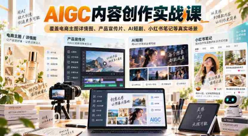 AIGC内容创作实战课，覆盖电商主图详情图、产品宣传片、AI短剧、小红书笔记等真实场景-OG资源站