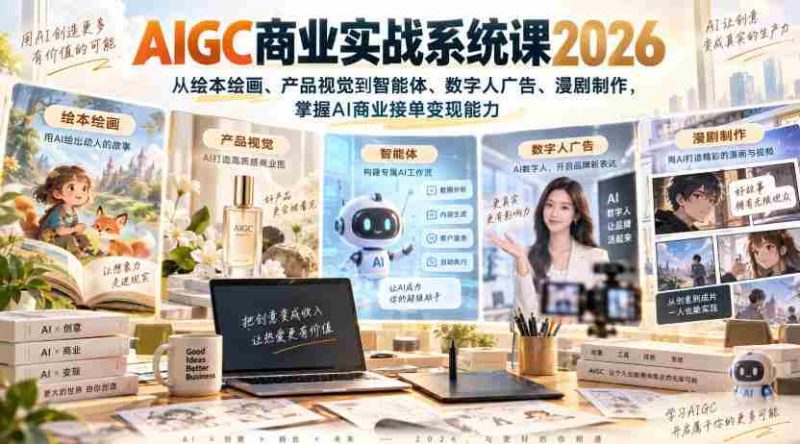 AIGC商业实战系统课2026,从绘本绘画、产品视觉到智能体、数字人广告、漫剧制作,掌握AI商业接单变现能力-OG资源站