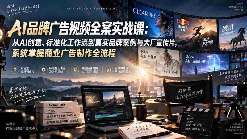 AI品牌广告视频全案实战课:从AI创意、标准化工作流到真实品牌案例与大厂宣传片,系统掌握商业广告制作全流程-OG资源站