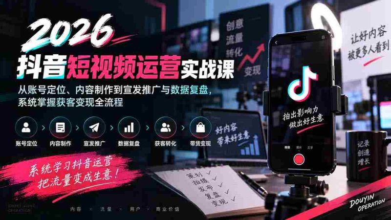 2026抖音短视频运营实战课:从账号定位、内容制作到宣发推广与数据复盘,系统掌握获客变现全流程-OG资源站