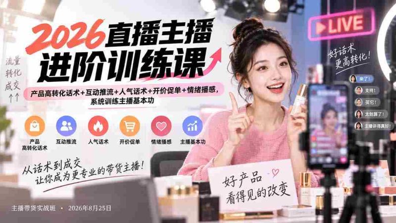 2026直播主播进阶训练课:产品高转化话术+互动推流+人气话术+开价促单+情绪播感,系统训练主播基本功-OG资源站