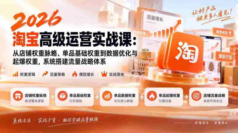 2026淘宝高级运营实战课:从店铺权重脉络、单品基础权重到数据优化与起爆权重,系统搭建流量战略体系-OG资源站