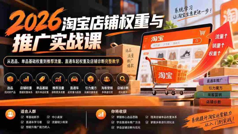 2026淘宝店铺权重与推广实战课：从选品、单品基础权重到推荐流量、直通车起权重及店铺诊断完整教学-OG资源站
