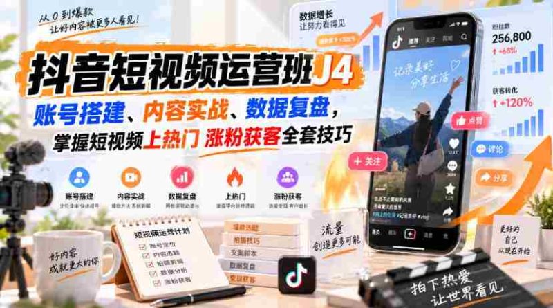 抖音短视频运营班J4｜账号搭建、内容实战、数据复盘，掌握短视频上热门涨粉获客全套技巧-OG资源站
