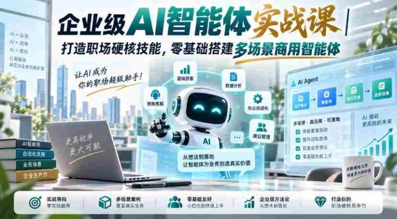 企业级AI智能体实战课｜打造职场硬核技能，零基础搭建多场景商用智能体-OG资源站