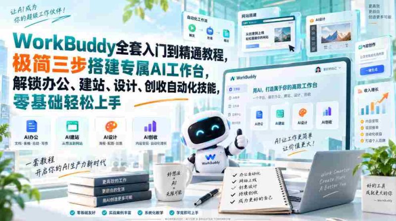 WorkBuddy全套入门到精通教程，极简三步搭建专属AI工作台，解锁办公、建站、设计、创收自动化技能，零基础轻松上手-OG资源站