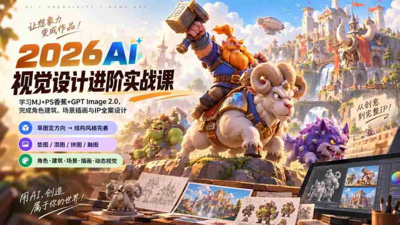 2026AI视觉设计进阶实战课-更新：学习MJ+PS香蕉+GPT Image 2.0，完成角色建筑、场景插画与IP全案设计-OG资源站