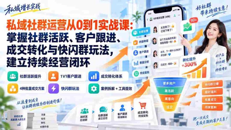 私域社群运营从0到1实战课：掌握社群活跃、客户跟进、成交转化与快闪群玩法，建立持续经营闭环-OG资源站