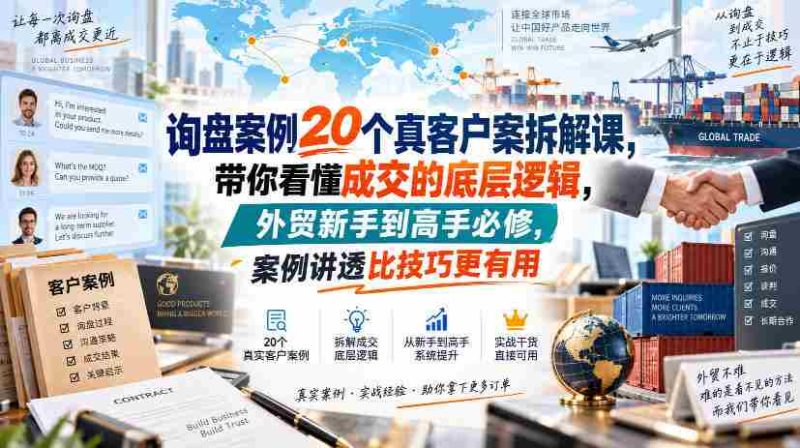 询盘案例20个真客户案拆解课，带你看懂成交的底层逻辑，外贸新手到高手必修，案例讲透比技巧更有用-OG资源站