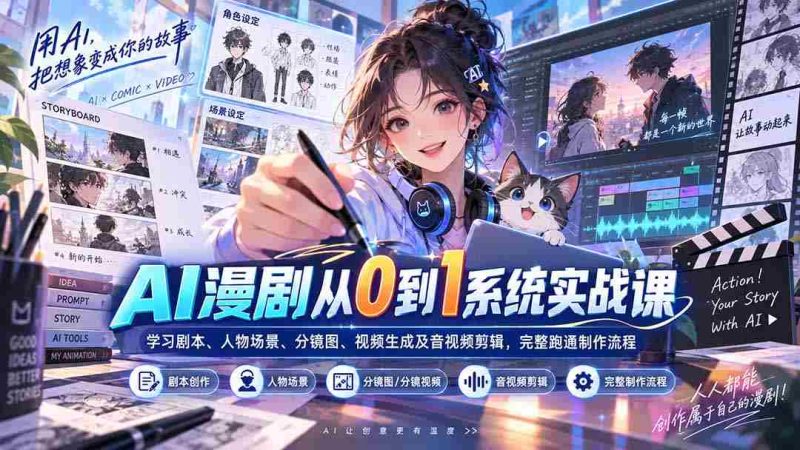 AI漫剧从0到1系统实战课：学习剧本、人物场景、分镜图、视频生成及音视频剪辑，完整跑通制作流程-OG资源站