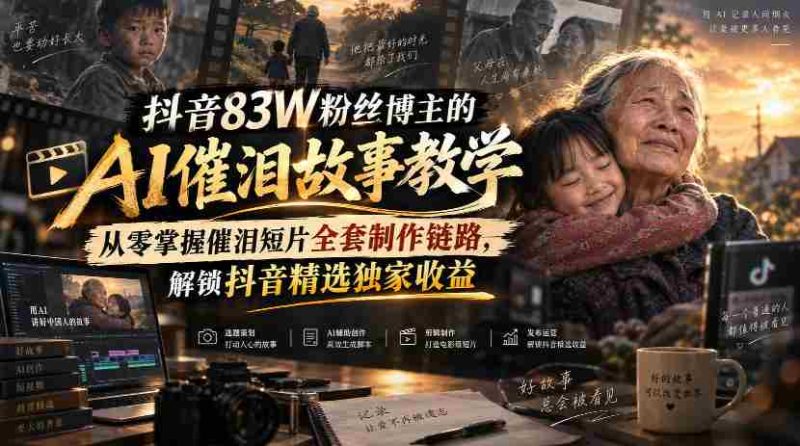 抖音83W粉丝博主的AI催泪故事教学，从零掌握催泪短片全套制作链路，解锁抖音精选独家收益-OG资源站