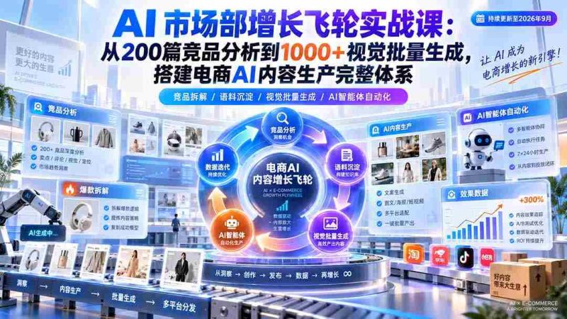 AI 市场部增长飞轮实战课:从200篇竞品分析到1000+视觉批量生成,搭建电商AI内容生产完整体系-OG资源站