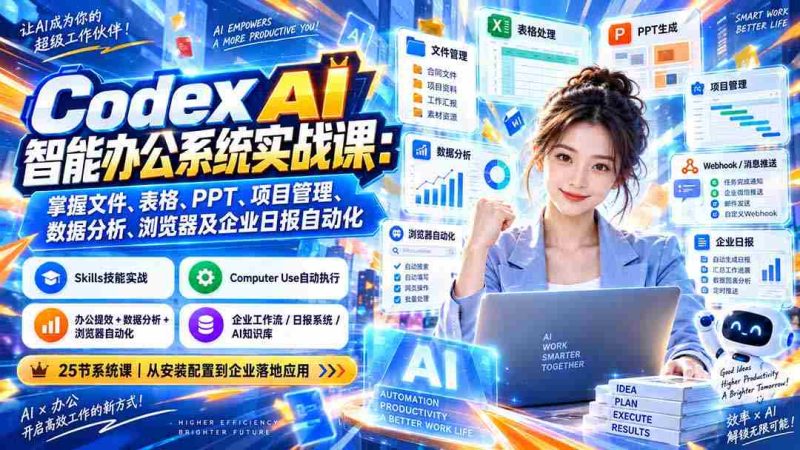 Codex AI智能办公系统实战课：掌握文件、表格、PPT、项目管理、数据分析、浏览器及企业日报自动化-OG资源站