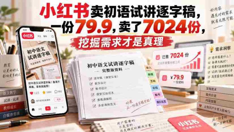 小红书卖初语试讲逐字稿，一份79.9，卖了7024份，挖掘需求才是真理-OG资源站
