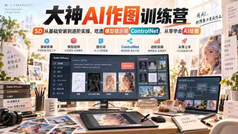 大神AI作图训练营，SD从基础安装到进阶实操，吃透模型提示词ControlNet，从零学会AI绘画-OG资源站